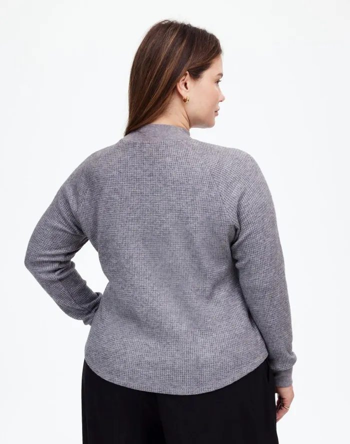 Women Plus WaffleKnit LongSleeve Crewneck Tee Hthr Charcoal Madewell Loungewear
