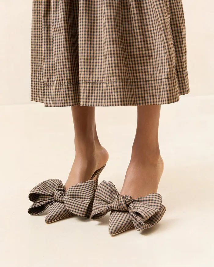 Women Pumps and Mules Loeffler Randall Margot BrownBlack Check Bow Mule