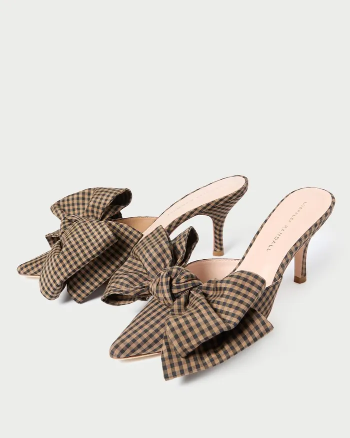 Women Pumps and Mules Loeffler Randall Margot BrownBlack Check Bow Mule