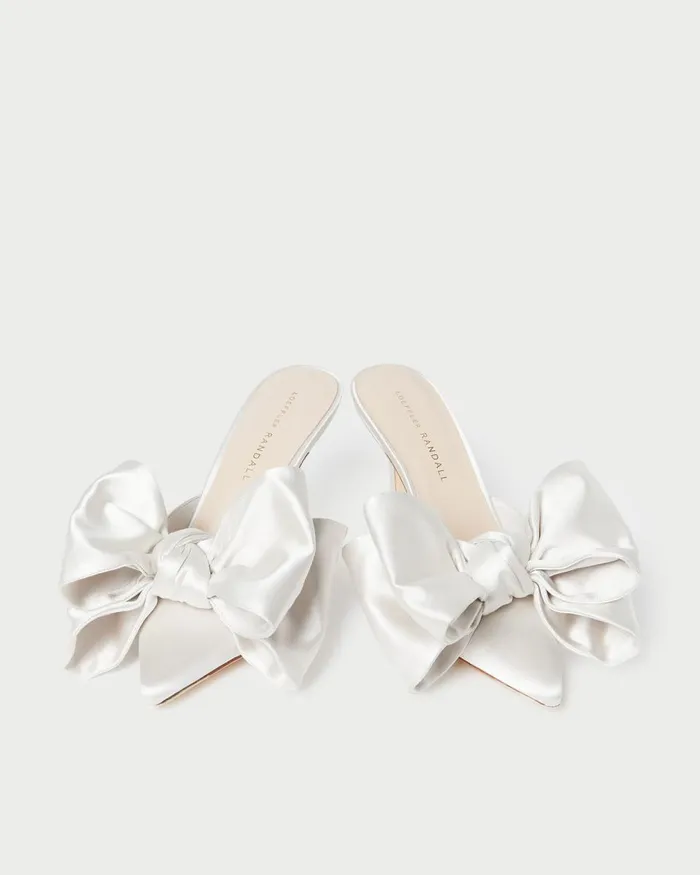 Women Pumps and Mules Loeffler Randall Margot Cream Satin Bow Mule L Pumps L Footwear