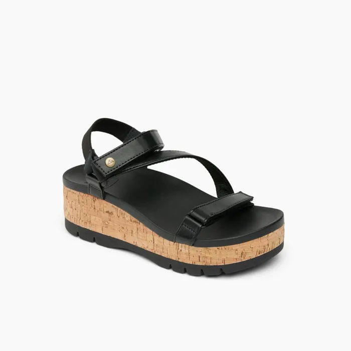 Women Reef Sandals Vista Higher Luna Black Cork Women Reef Sandals Vista Higher Luna Black Cork
