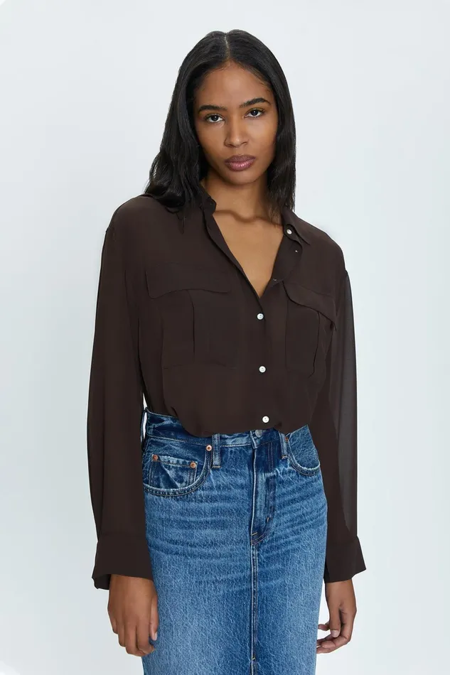 Women Reese Sheer Shirt 8211 Dark Roast Pistola Denim Tops