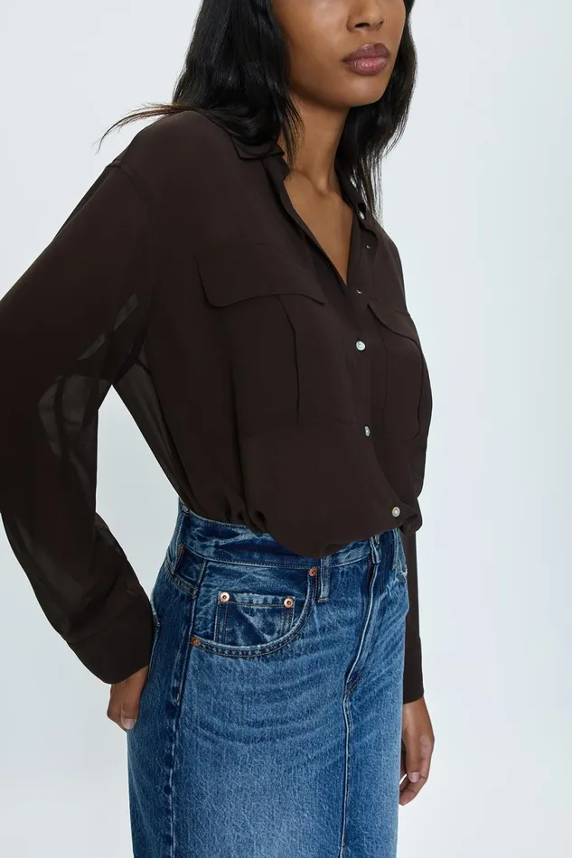 Women Reese Sheer Shirt 8211 Dark Roast Pistola Denim Tops