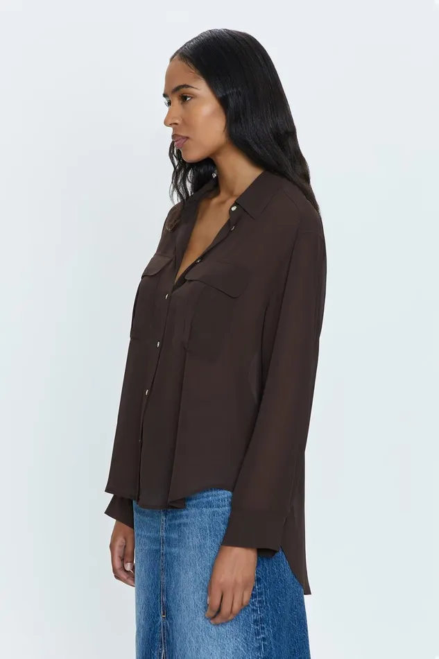 Women Reese Sheer Shirt 8211 Dark Roast Pistola Denim Tops