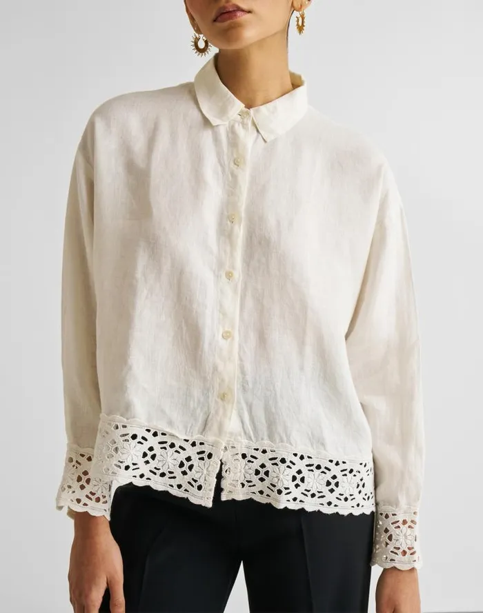 Women Reistor Buttondown With Embroidered Lace Shirt Off White Madewell Tops and Shirts