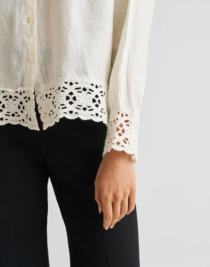 Women Reistor Buttondown With Embroidered Lace Shirt Off White Madewell Tops and Shirts