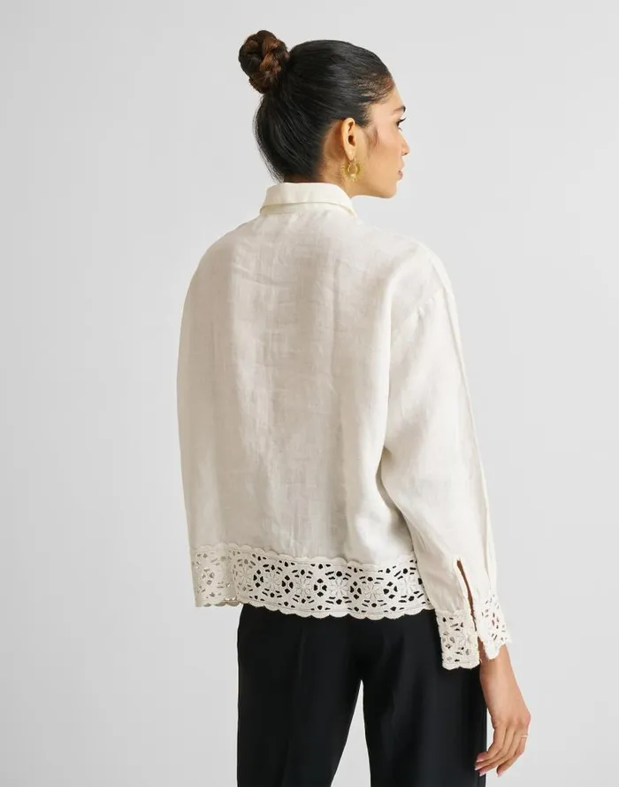 Women Reistor Buttondown With Embroidered Lace Shirt Off White Madewell Tops and Shirts