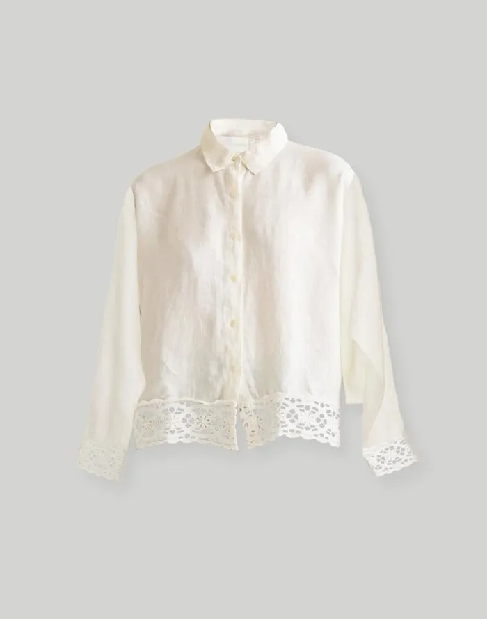 Women Reistor Buttondown With Embroidered Lace Shirt Off White Madewell Tops and Shirts