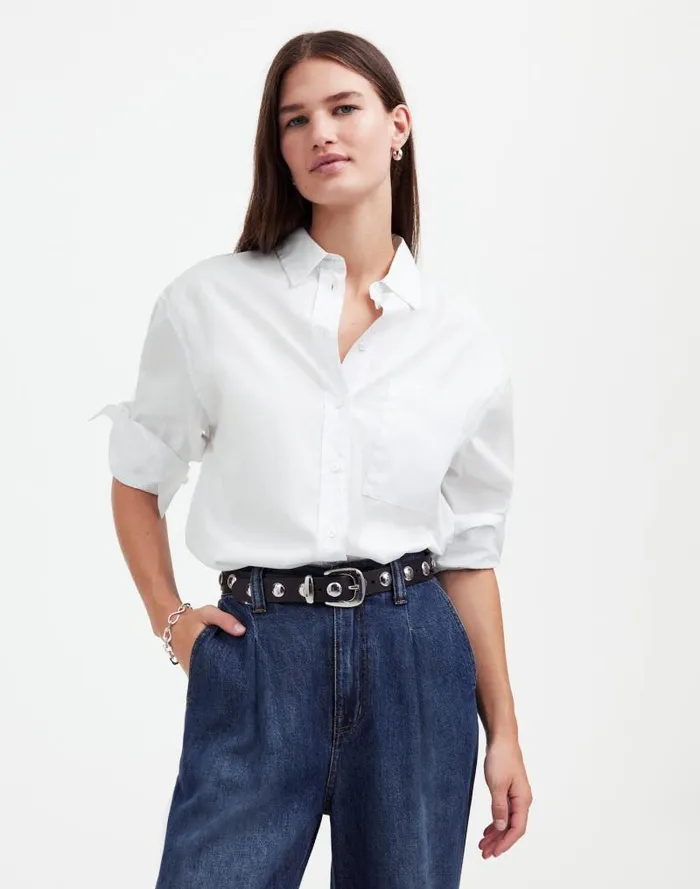 Women Relaxed ButtonUp Shirt Eyelet White Madewell Tops and Shirts