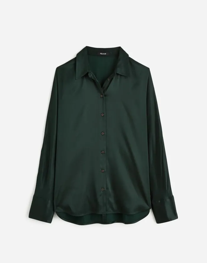 Women Relaxed Dolman ButtonUp Shirt In Satin Luxury Forest Madewell Matching Sets