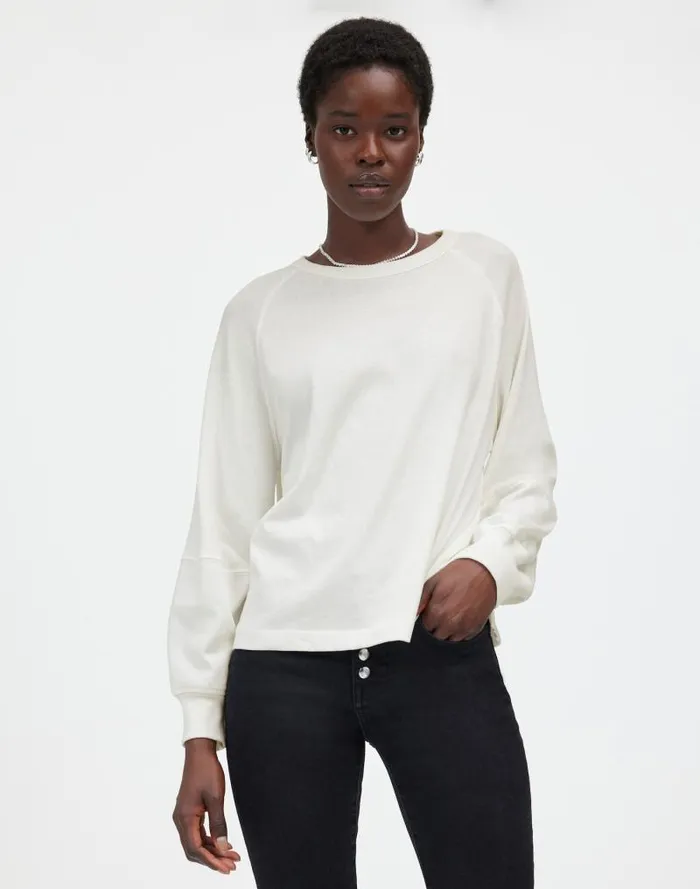 Women Relaxed LongSleeve Raglan Tee Eyelet White Madewell Tees