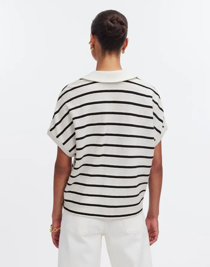Women Relaxed VNeck Polo Shirt In Stripe Bright Ivory Madewell Tees