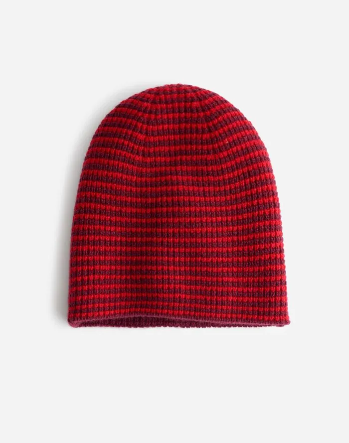 Women Reversible Beanie In SoftWool Bright Cherry Madewell Hats