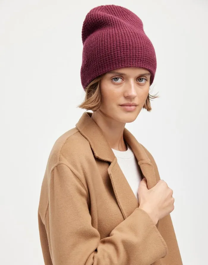 Women Reversible Beanie In SoftWool Bright Cherry Madewell Hats