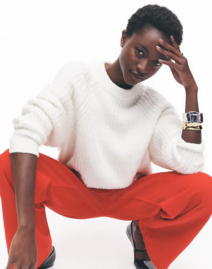 Women Ribbed CottonBlend Sweater Winter White Madewell Sweaters