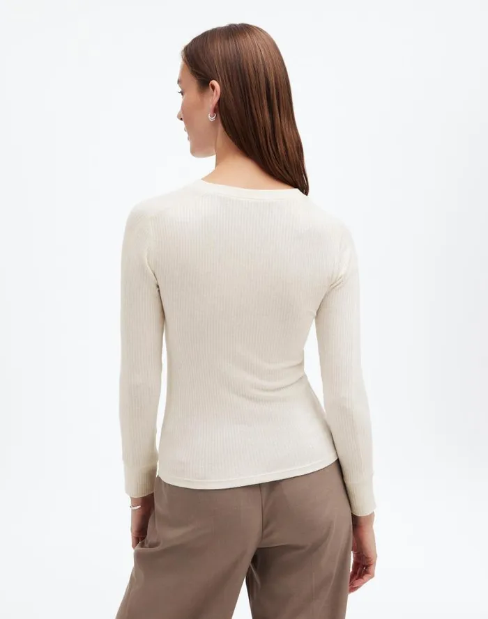 Women Ribbed Crewneck LongSleeve Tee Hthr Cream Madewell Tees