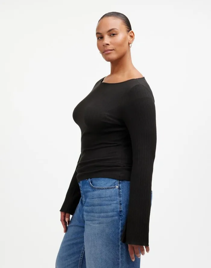 Women Ribbed LongSleeve Boatneck Top Jet Black Madewell Tees