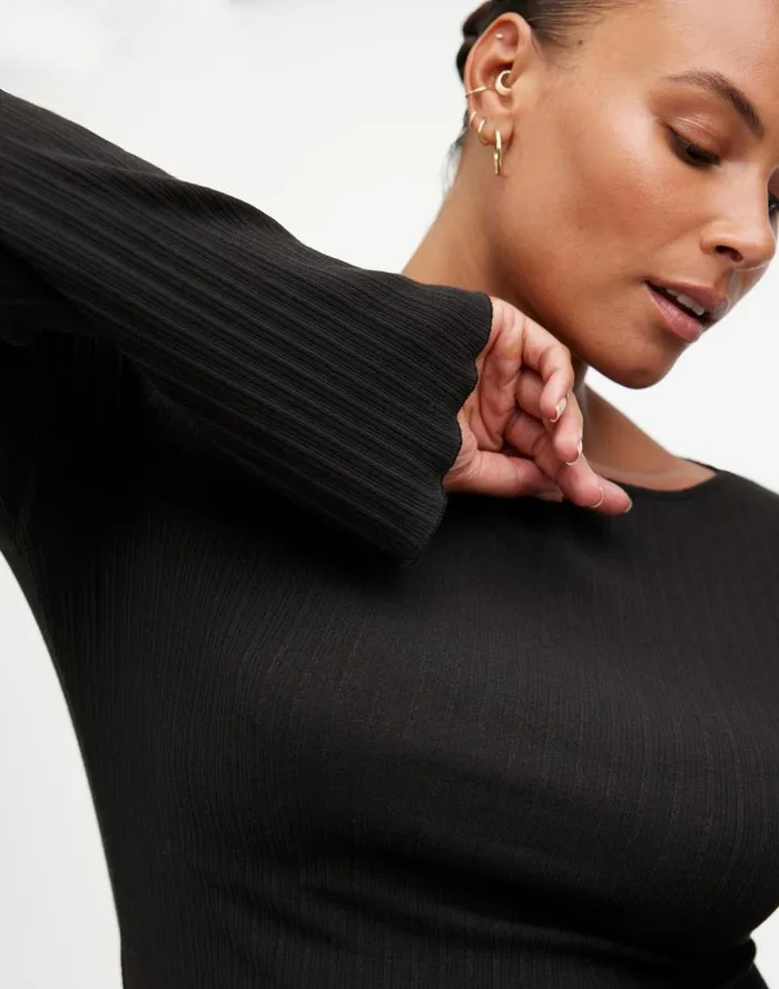 Women Ribbed LongSleeve Boatneck Top Jet Black Madewell Tees