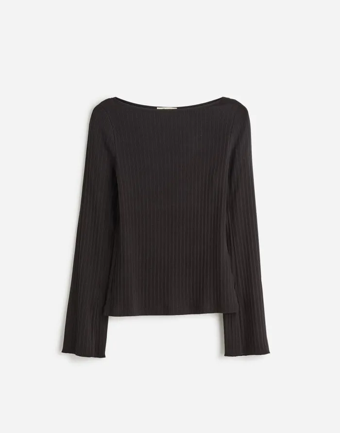 Women Ribbed LongSleeve Boatneck Top Jet Black Madewell Tees