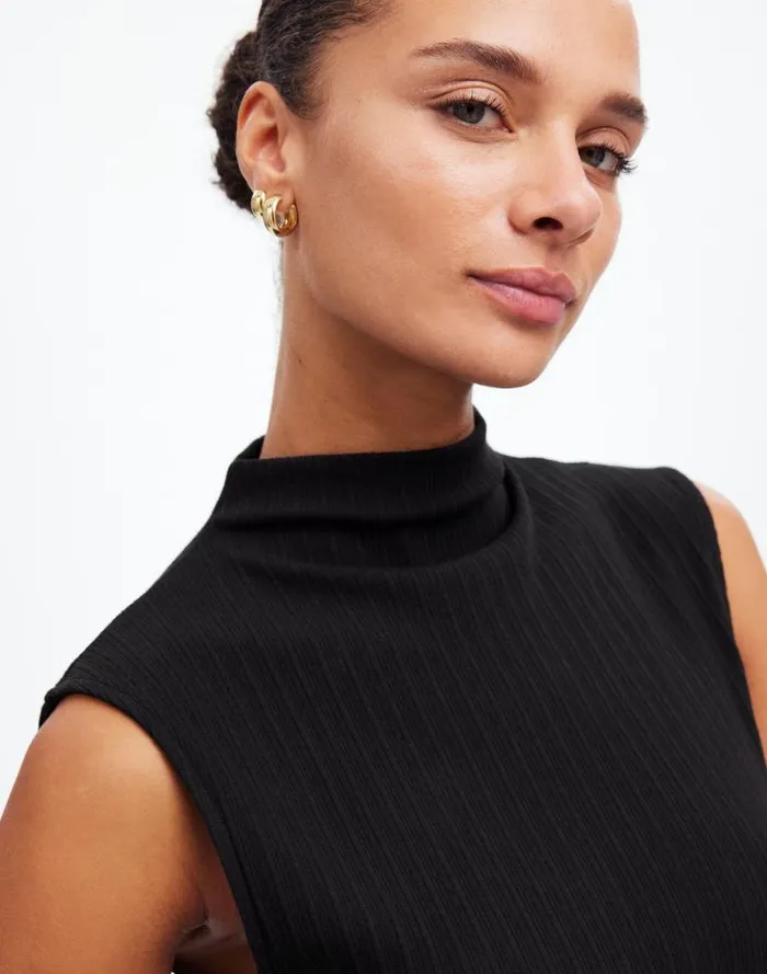 Women Ribbed Mockneck Tank Jet Black Madewell Tops and Shirts