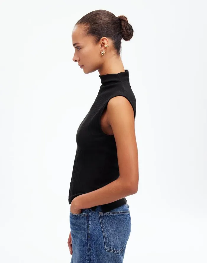 Women Ribbed Mockneck Tank Jet Black Madewell Tops and Shirts