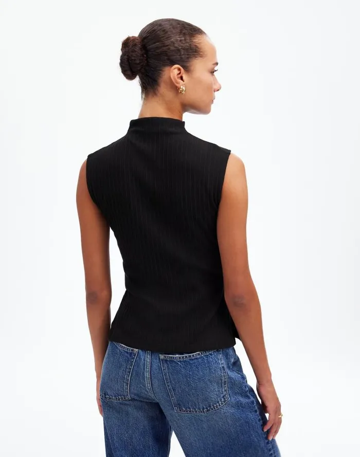 Women Ribbed Mockneck Tank Jet Black Madewell Tops and Shirts