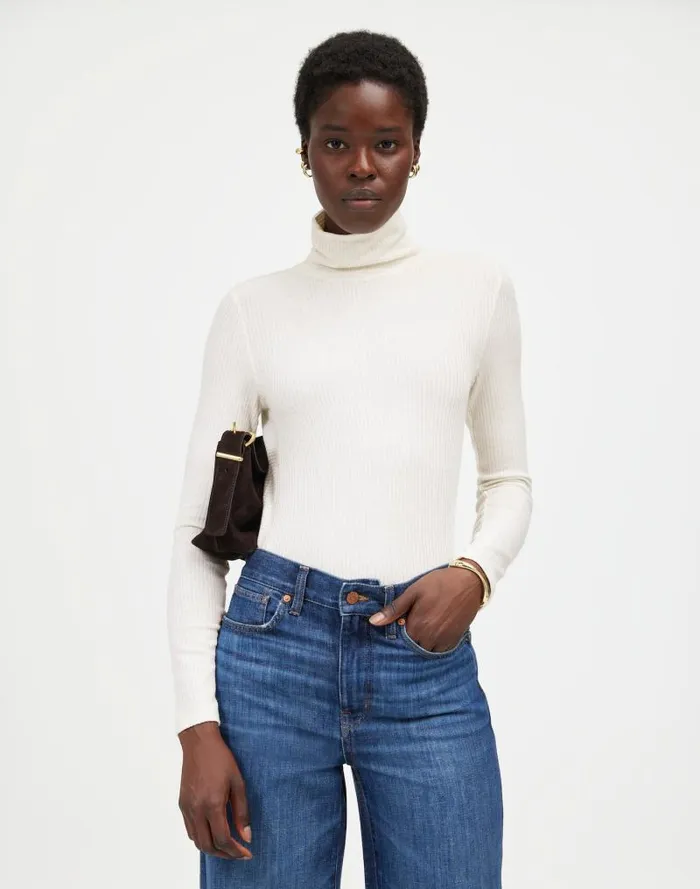 Women Ribbed Turtleneck LongSleeve Tee Hthr Cream Madewell Tees