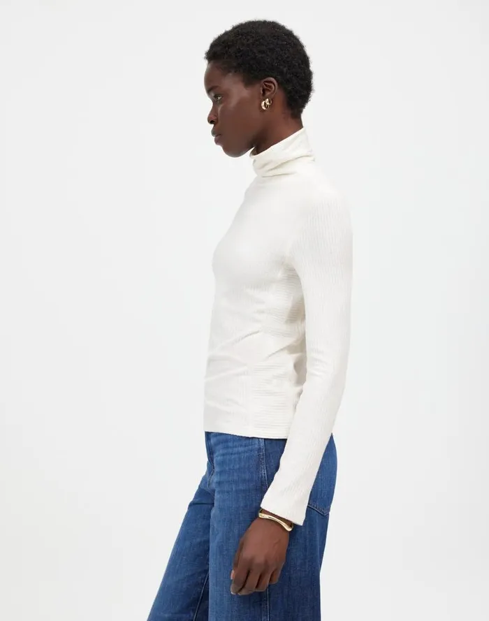 Women Ribbed Turtleneck LongSleeve Tee Hthr Cream Madewell Tees
