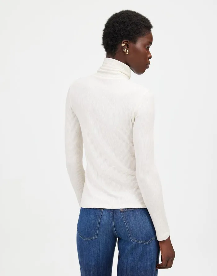 Women Ribbed Turtleneck LongSleeve Tee Hthr Cream Madewell Tees