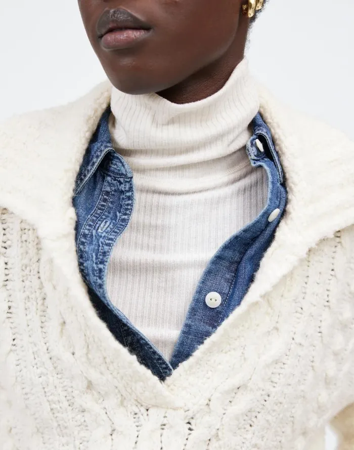 Women Ribbed Turtleneck LongSleeve Tee Hthr Cream Madewell Tees