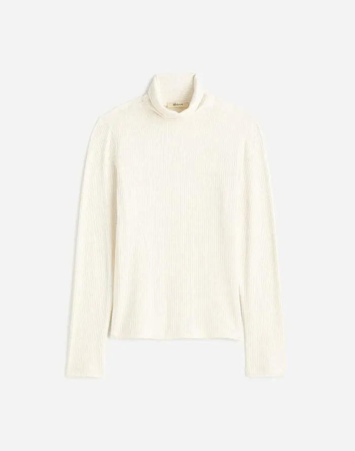Women Ribbed Turtleneck LongSleeve Tee Hthr Cream Madewell Tees