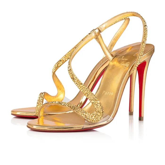 Women Rosalie Strass 100 Mm Sandals 8211 Metallic Suede PVC Specchio Leather And Strass 8211 Gold Gold Christian Louboutin Sandals and Slides Women Rosalie Strass 100 Mm Sandals 8211 Metallic Suede PVC Specchio Leather And Strass 8211 Gold Gold Christian Louboutin Sandals and Slides