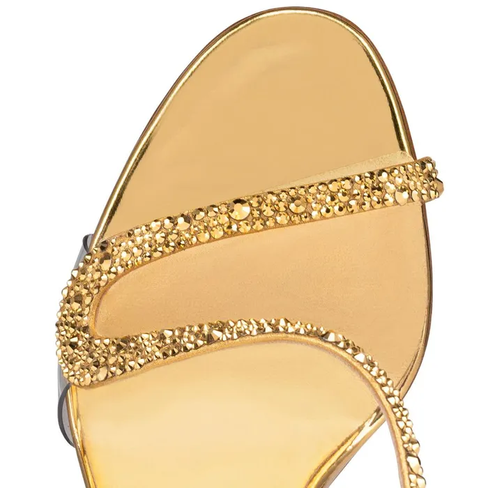 Women Rosalie Strass 100 Mm Sandals 8211 Metallic Suede PVC Specchio Leather And Strass 8211 Gold Gold Christian Louboutin Sandals and Slides
