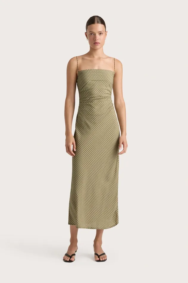 Women Rosas Midi Dress Oliander Khaki Faithfull The Brand Dresses