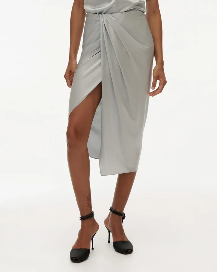 Women Ruched Silk Skirt Ash Blue Helmut Lang Skirts