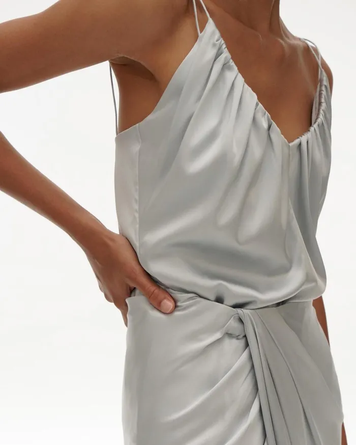 Women Ruched Silk Skirt Ash Blue Helmut Lang Skirts