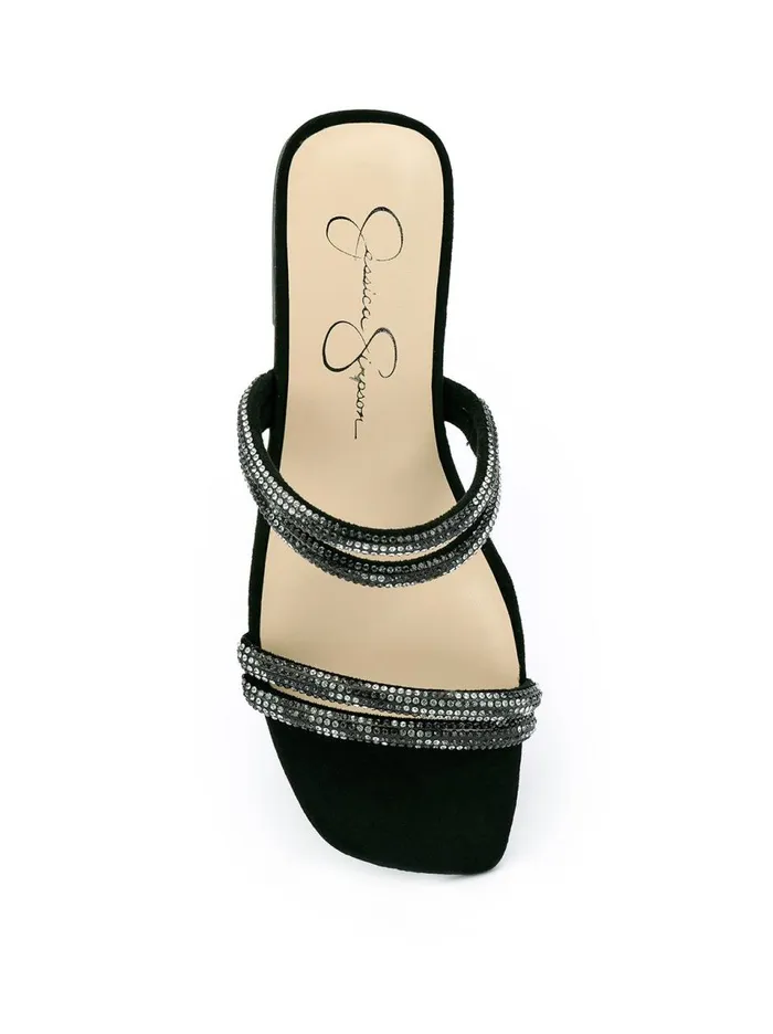 Women Sandals Jessica Simpson Raexe Slide In Black Sparkle Black Crystal Sparkle