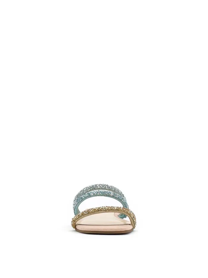 Women Sandals Jessica Simpson Raexe Slide In Gold and Blue Gold And Blue Sparkle