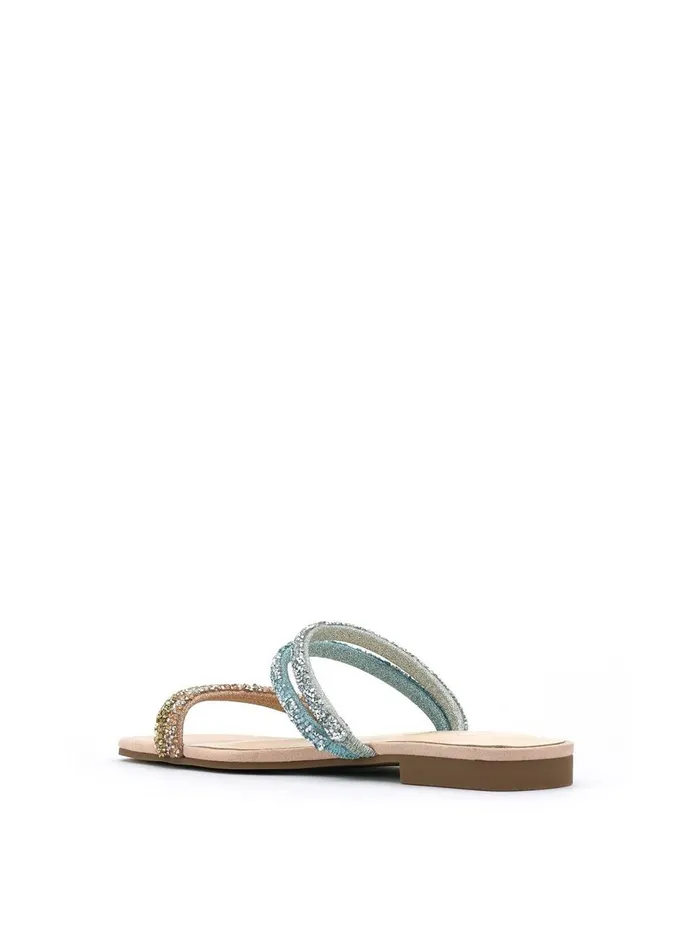 Women Sandals Jessica Simpson Raexe Slide In Gold and Blue Gold And Blue Sparkle