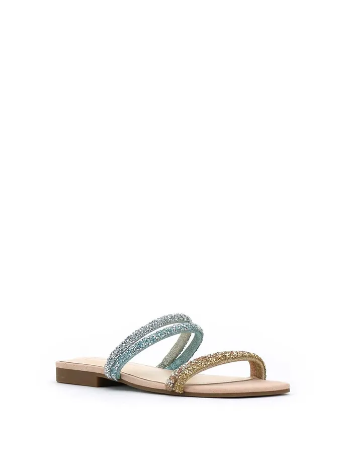 Women Sandals Jessica Simpson Raexe Slide In Gold and Blue Gold And Blue Sparkle