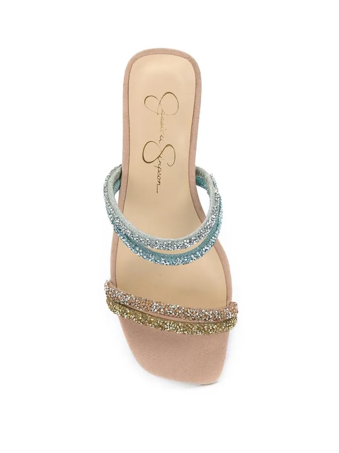 Women Sandals Jessica Simpson Raexe Slide In Gold and Blue Gold And Blue Sparkle