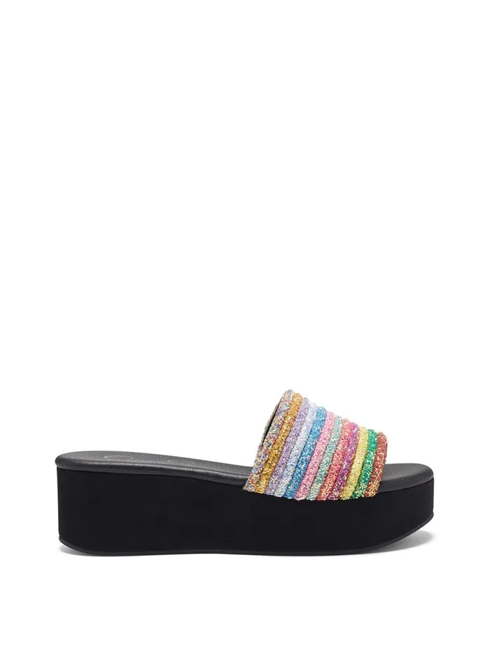 Women Sandals Jessica Simpson Trivia Platform Slide In Rainbow Rainbow Sparkle