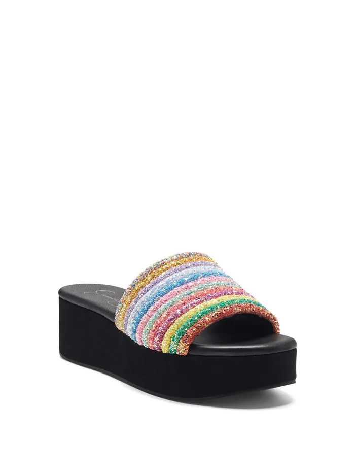 Women Sandals Jessica Simpson Trivia Platform Slide In Rainbow Rainbow Sparkle