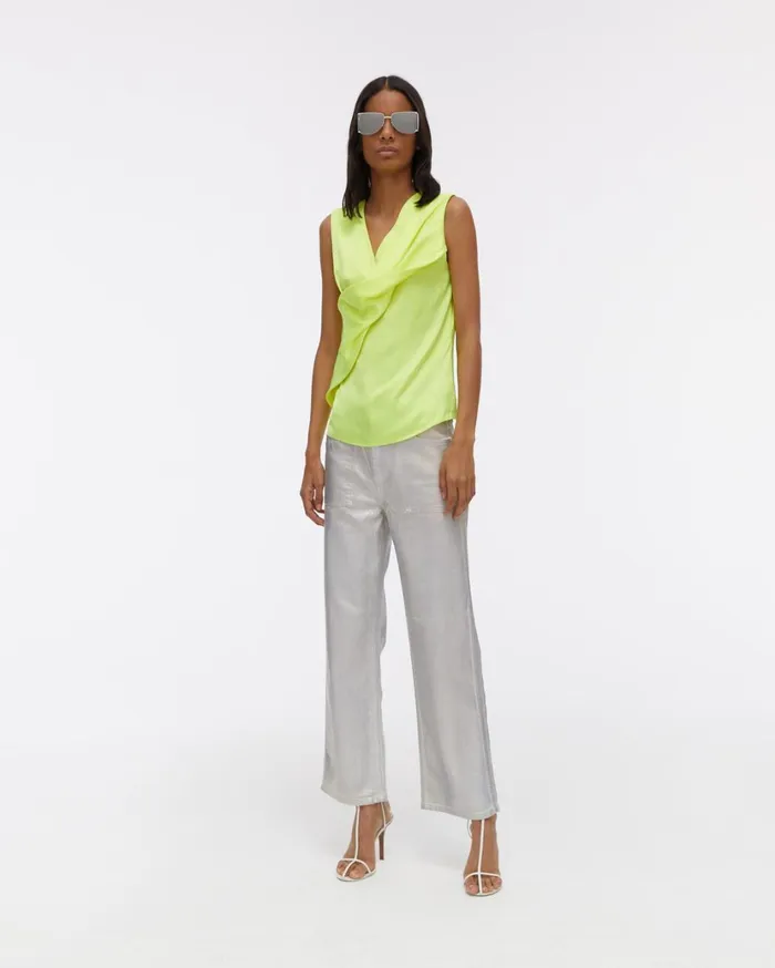 Women Satin Knot Twist Top Neon Yellow Helmut Lang Tops