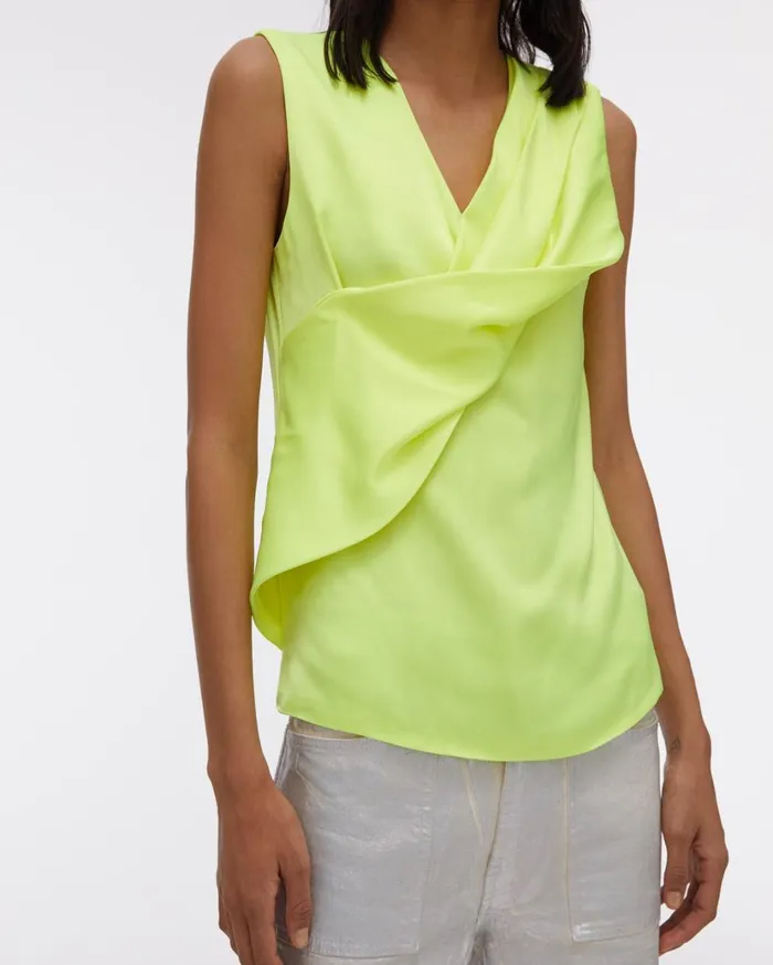 Women Satin Knot Twist Top Neon Yellow Helmut Lang Tops