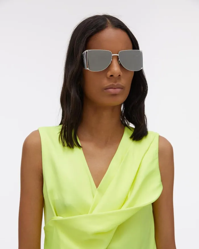Women Satin Knot Twist Top Neon Yellow Helmut Lang Tops