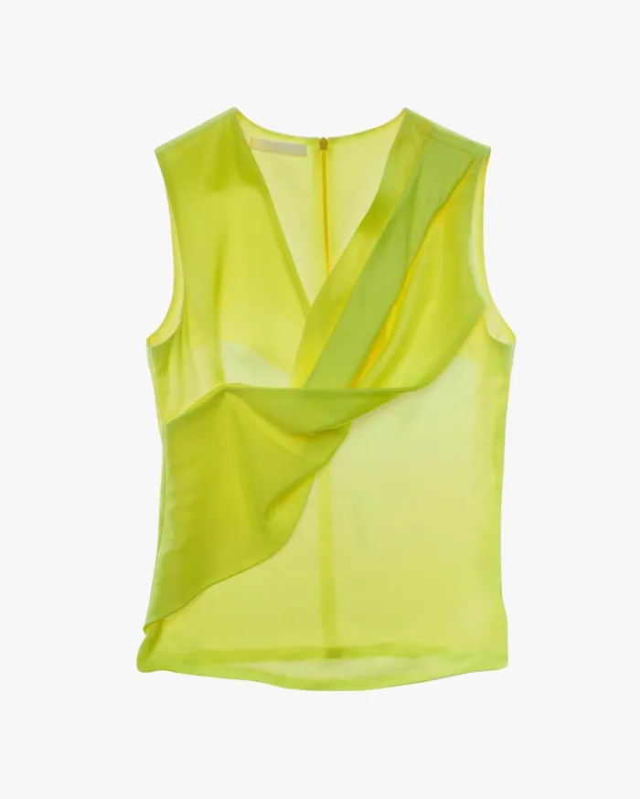 Women Satin Knot Twist Top Neon Yellow Helmut Lang Tops
