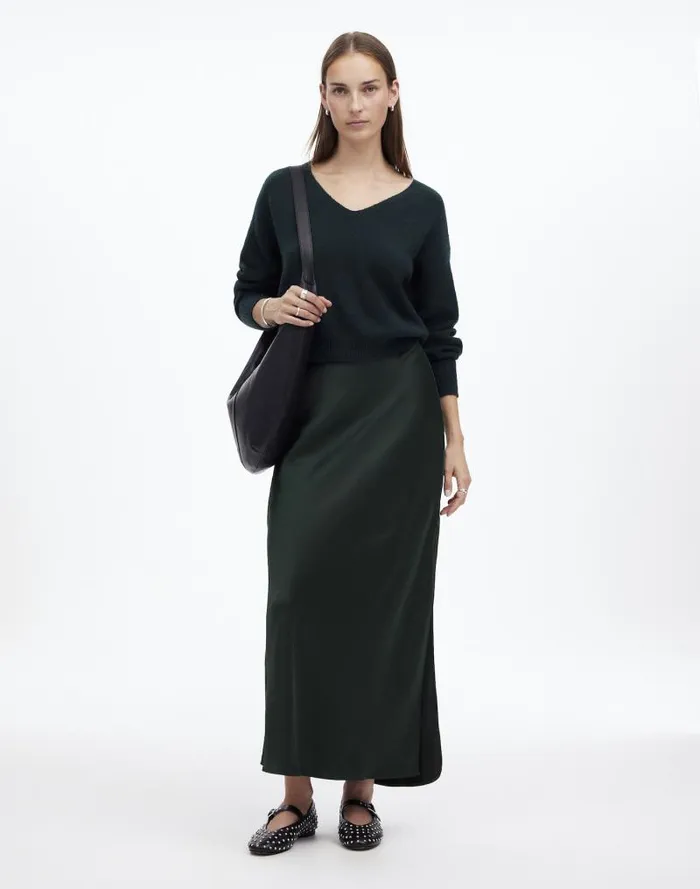 Women Satin Maxi Slip Skirt Luxury Forest Madewell Skirts