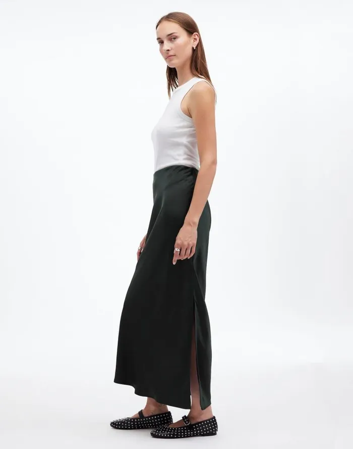 Women Satin Maxi Slip Skirt Luxury Forest Madewell Skirts
