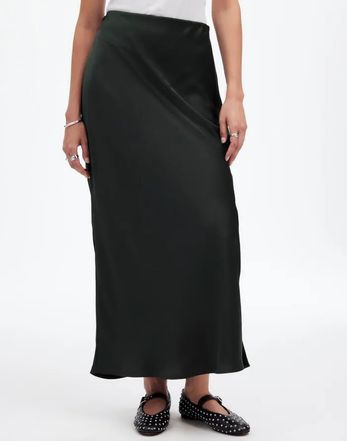 Women Satin Maxi Slip Skirt Luxury Forest Madewell Skirts